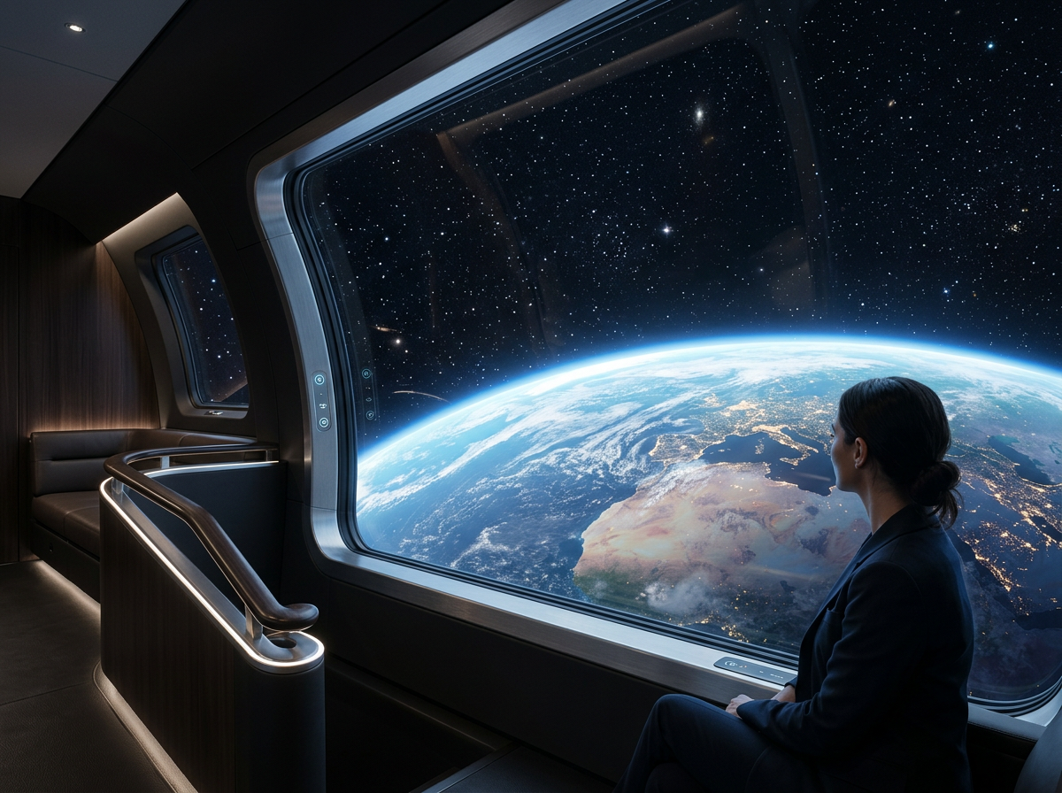 Earth from luxury spacecraft window